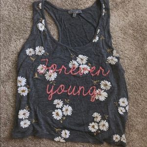Grey floral cropped tank top